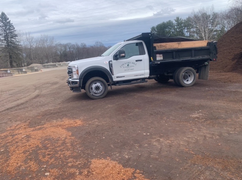 Country Hill Landscaping dump truck at the mulch yard in Guilford, CT
